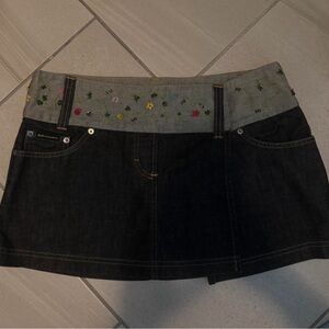 Dolce and Gabbana wrap denim skirt with embroidery and beading